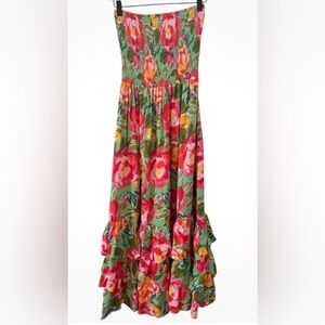 Abel the Label Anthropologie Mimosa Maxi Dress L Pink Floral Ruffled Strapless